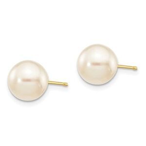 14k 8-9mm Round White Saltwater Akoya Cultured Pearl Stud Post Earrings